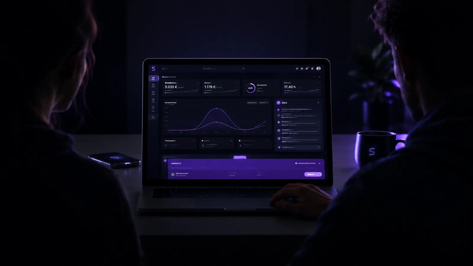 SalesHookAI Dashboard am Abend auf einem Laptop